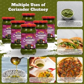 Rani Coriander Chutney 10.5oz (300g) Glass Jar, Ready to Eat, Pack of 5+1 FREE ~ Vegan | Gluten Free | NON-GMO | No Colors | Indian Origin