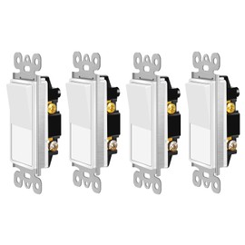 3 Way Switch,NineLeaf 4PK 3 Way Rocker Decorator Paddle Light Switch White,Three Way, 3 Wire, Self-Grounding Screw, Residential Grade, 15A, UL Listed, Quick Push-in & Side Wired