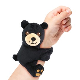 DolliBu Black Bear Stuffed Animal Slap Bracelet - Fluffy Wild Animal Magnetic Snap Bracelet for Kids, Wearable Plush Slap Bracelet Wrist Band Toy for Children's Accessory Play, Party Favor - 4.25 Inch
