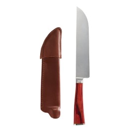 Tramontina Churrasco Gaucho Forged Style Knives, 7-Inch High-Carbon Stainless Steel Knife with Leather Sheath, Red Polywood Handle