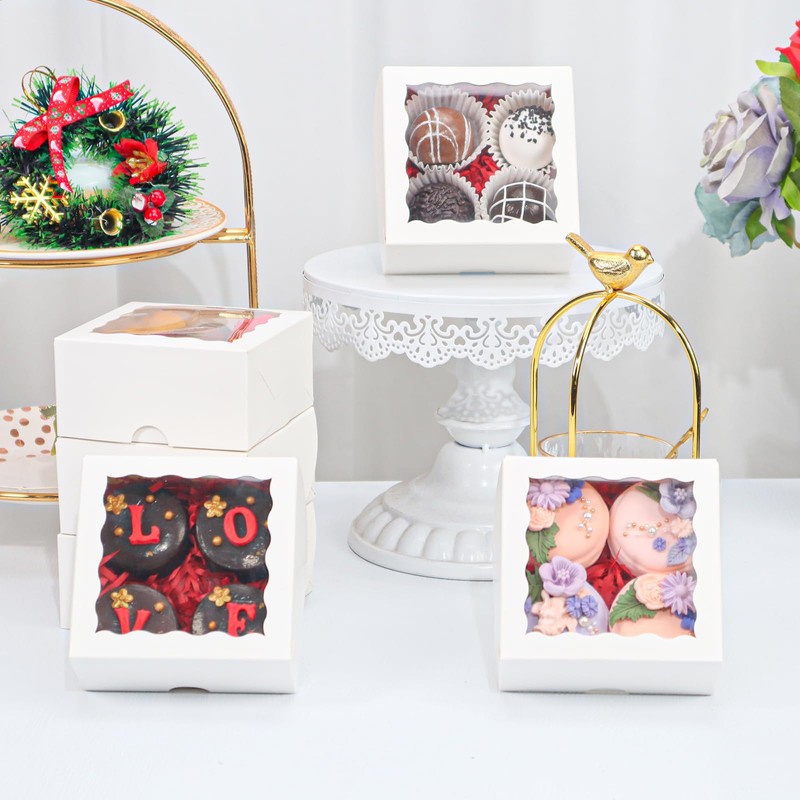 50pcs 3¼"X3¼X1½ Inch Bakery Boxes with Window Cookies Boxes Soap