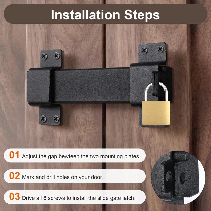 7.5" Sliding Gate Latch, Heavy Duty Door Latch with Padlock