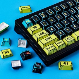 JOMKIZ PBT Keycaps - Japanese Manga Theme Keycaps Set, 131 Keys Cherry Profile Dye-Sub Custom Keycap, Cyberpunk 2077 Minimalist Style Key Caps for 60%, 65%, 75%, 100% Cherry MX Mechanical Keyboard