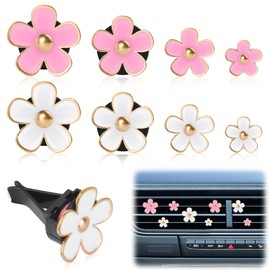 8 PCS Daisy Flower Air Vent Clip,Car Air Vent Flower Clip,Air Conditioning Clip with 2 Packs of Fragrance Tablets,Daisy Flower Car Vent Clips,Car Air Vent Clips for Car, Office, Home (White, Pink)