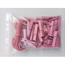 1.9" Pink Wooden Clothes Pins DIY Photo Garland Baby Shower Bag Clips Decorative Clothespins with Jute Twine Pack 50