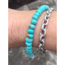 Jen Herrmann Jewelry Kingman Arizona 6mm Blue Green Turquoise Beaded Rondelle Gemstone Bracelet Clasp - 6"