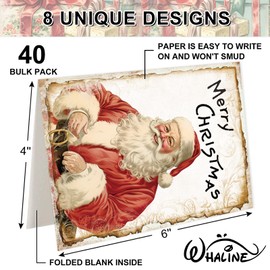Whaline 40 Packs Christmas Vintage Greeting Cards Retro Xmas Tree Santa Snowman Blank Note Cards with Envelopes and Stickers For Winter Holiday Birthday Party, 4 x 6 Inch