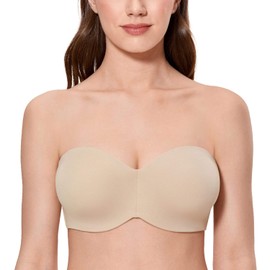 CALVENA Unlined Strapless Bra for Women Minimizer Seamless Bandeau Underwire Bra for Big Busted Beige 40D