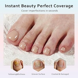 SXVME Uñas postizas blancas con punta francesa para los dedos de los pies, cortas - 32 piezas. Uñas postizas color rosa nude con forma de ojo de gato 