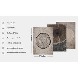 Beige Tree Ring Wall Art, Pastel Gray Artwork, Abstract Black and White Wall Painting Minimalist Wall Art-16"x24"x3 Panels,Large Modern Art Wood Spirals Nature Drawings Abstract Modern Print Wall Decor for Living Room Bedroom Office Unframed