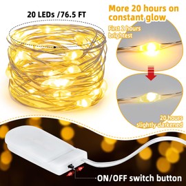 RAINFLOW Christmas Fairy Lights - 6 PCS String Light Indoor Battery Operated Warm White Lights for Christmas Tree, DIY Crafts, Wedding, Bedroom Table Decorations for Party(6.5FT,Mini 20LED)