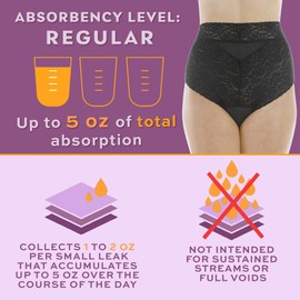 Wearever 6-Pack Women's Black Lovely Lace Regular Absorbency Incontinence Panties 2X (Fits Hip 45-48")