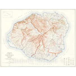 Historic Map - 1912 Topographic Map of The Island of Kauai - Vintage Wall Art - 30in x 24in