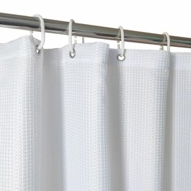 YISURE Short Shower Curtain 65 Inch Length, White Waffle Textured Fabric Waterproof Bath Curtain Sets for Step in Tub with 12 Pack Hooks