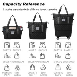 Expandable Foldable Duffel Bag Suitcases,Detachable Rolling Wheels,Rolling Duffle Bag with Wheels,Suitcases with Wheels,Carry on Luggage,for Men Women Lightweight Suitcases (Black)