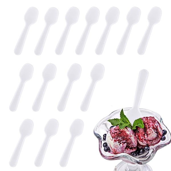 100 Pcs 2.95 Inch Disposable White Plastic Mini Spoons, Tasting