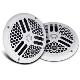 GUZARE 6.5 inch Marine Bluetooth Speakers - 2 Way Waterproof and Weather Resistant Outdoor Audio Stereo Sound System, Low Profile Design, Pair, 4 Ohm, 240 Max Watts GS-065WBT