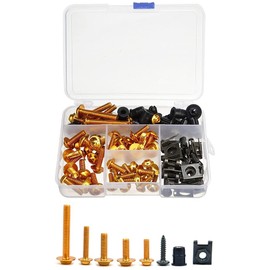 ANCLLO 177pcs Motorcycle Fairing Bumpers Panel Bolts Kit Body Fastener Clips Screw Set Universal Gold