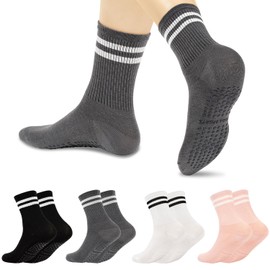 4 Pairs Pilates Socks, Yoga Socks for Women Non Slip, Pilates Reformer Socks with Grips for Women, Balle Socks Yoga Socks Barre Socks Dance Socks Sport Socks