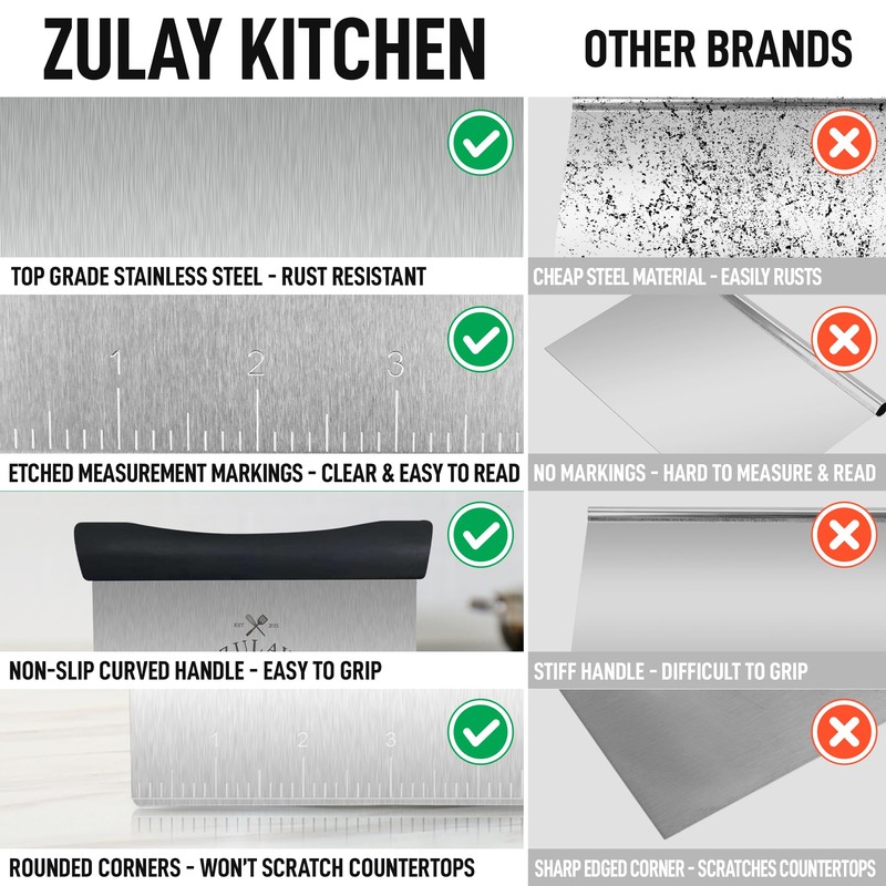 Zulay Premium Multi-purpose Stainless Steel Bench Scraper & Chopper, Easy