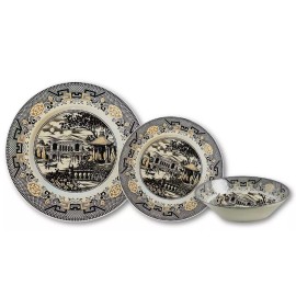 Royal Stafford Black & Gold Pottery Dishes Riverside Dinnerware Set 3-Pc