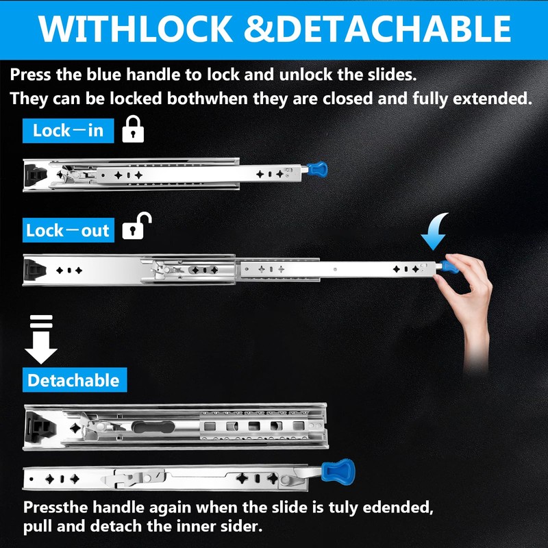 Heavy Duty Locking Drawer Slides 24 Inch, Full Extension Drawer