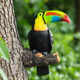 NORHOR Garden Statues, Toucan Ornament, Resin Sculpture, Resin Artificial Birds Craft Garden Animal Statue Tree Hanging Pastoral Decoration Pendant Outdoor Yard Decoration (Rainbow)