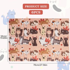 Cat Wrapping Paper, 6 Sheets Adorable Cat Kitten Design Birthday Gift Wrap Paper Cute Wrapping Paper for Birthday Baby Shower Cat Party