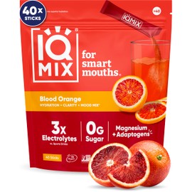 IQMIX Hydration Electrolyte Powder – 4-in-1 Formula for Hydration, Mental Clarity, Mood and Recovery – Sugar-Free Drink Mix, Keto, Magnesium L-Threonate, Lion’s Mane – 40 Count Blood Orange