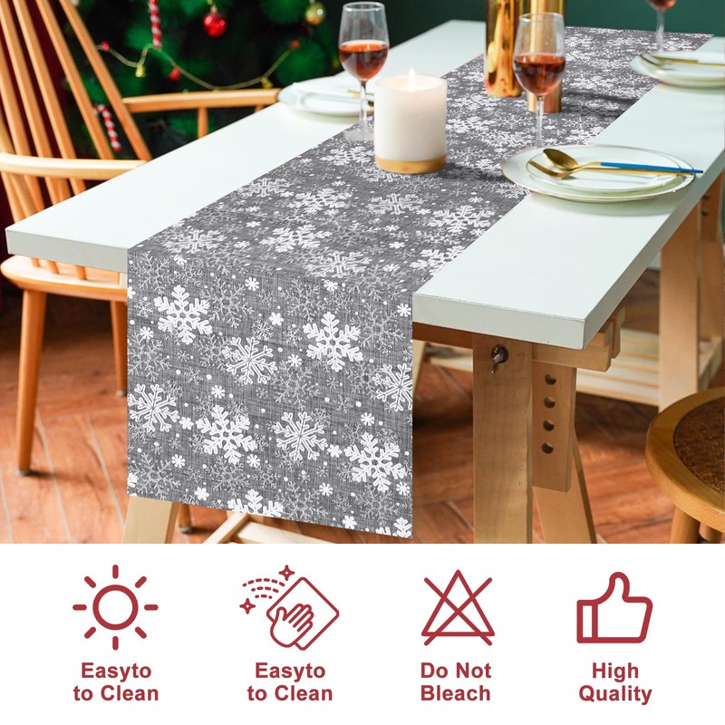 Silver Snowflake Table Runner, 27*275cm/11*108inch Glitter Xmas Long Table Runner