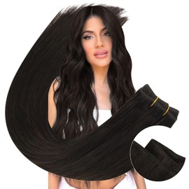 Ugeat Sew in Weft Hair Extensions Dark Brown Invisible Weft Hair Extensions Human Hair Brown Remy Human Hair Weft Extensions Straight Sew in Extensions Hair for Women 16Inch 100g