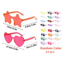 Hitopin 24 Pieces Heart Shaped Party Glasses, Rimless Hearts Sunglasses, Star Rimless Sunglass,for the Carnival Summer Party