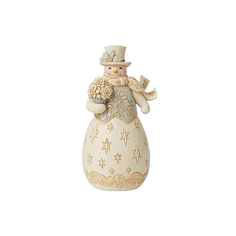 Enesco Jim Shore Heartwood Creek Holiday Lustre Snowman with Flowers