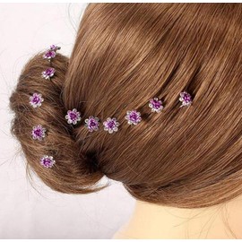 20 PCS Bridal Wedding Rhinestone Rose Flower U-shaped Hair Pins Crystal Rose Flower Hair Clips for Women Hair Jewelry Accessories (Purple)
