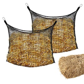 Pack of 2 Hay Nets for Horses 90 x 60 cm Hay Bag, Horse Hay Net Hay Bag for Horses Hay Net Tight Mesh Hay Bag Horse Feeding Net Capacity 8 kg Feeding Bag with Rings for Species-Appropriate Feeding
