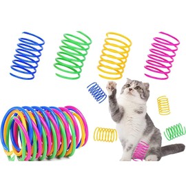 LORJE Cat Spring Toys, 32Pcs Colorful Plastic Coils Kittens Supplies Spiral Springs Coil Springs for Cats Kittens