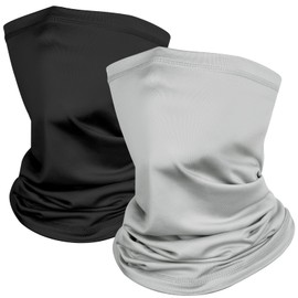 Kiiwah 2 Pcs Unisex Neck Tube, Multifunctional Bandana Face Cover Balaclavas Windproof Snood Silk Scarf Face Masks Motorcycle Cycling Mask for Running Camping(Light Grey