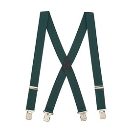 Suspender Store 1.5-Inch Wide Elastic X-Back Suspenders - Nickel Gator Clips - 60" for 6'4" to 6'9" tall - Hunter Green