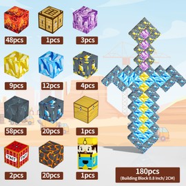 Magnetic Building Blocks, 180 Pieces Magnetic Building Cube Game for Children Age 3 Years Montessori Stacking Game, Sensory Tiles Building Christmas, Party Gift