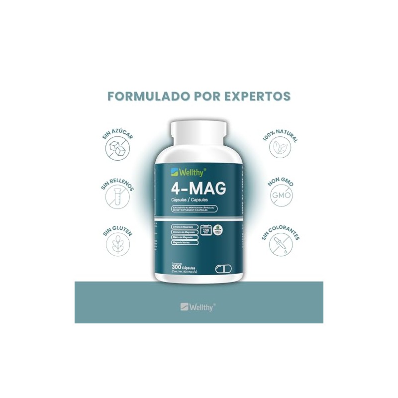 Wellthy Mag Magnesio Complex 300 Cápsulas Equivalente 360mg Elemental Citrato