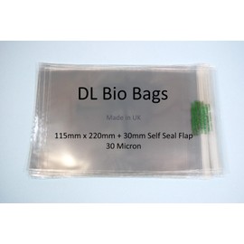 celloexpress Biodegradeable DL - 115mm x 220mm + 30mm Flap - PLA Greeting Card Display Bags 30 Micron Self Seal - Medium Cello - Pack of 50
