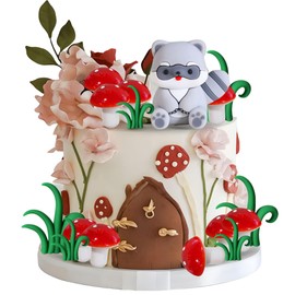 JeVenis Waschbär Tortenaufleger Waldtier Pilz Geburtstag Dekoration Waldtier Geburtstagskuchen Dekoration Wildtierfiguren für Party Diorama Zubehör