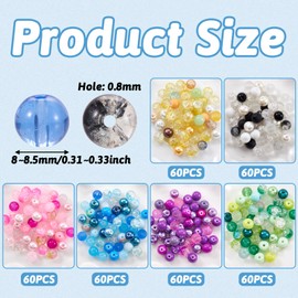 200Pcs 8mm Glass Beads for Bracelets Making Kit Crystal Crackle Beads Friendship Bracelet Beads Colorful Round Craft Beads for Beginner Necklace Earrings Rings DIY Crafts