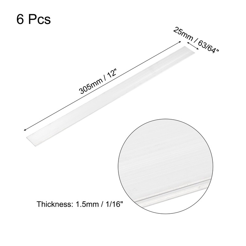 sourcing map 6 Pcs Square Aluminum Flat Bar, 1/16" (1.5mm)