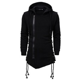 JMSUN Men Assassin Robe Hoodies Sweatshirts Gothic Asymmetrical Zipper Side Lace Up Fleece Hooded Jacket Black