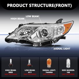 Aosky Fit for 2012 2013 2014 Camry Headlights Assembly L/Le/Xle/Hybrid/SE Driver and Passenger Side (Chrome Housing with Amber Reflector)