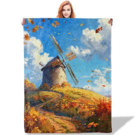 Plistiz Autumn Windmill Throw Blanket for Women Girls Boys, Soft Flannel Blankets Gifts for Living Room Couch, Home, Sofa Decor, 50"x60"