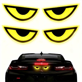 2 Pair Reflective Stickers, Warning Safety Reflective Sticker, Mailbox Reflectors, Motorcycle Decals, Motorcycle Stickers, for Clothing, Helmet, Bike, Car Devil Eye (Yellow)