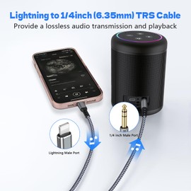 [MFi Certified] Lightning to 1/4 inch Audio TRS Stereo Cable, 6.6FT Lightning to 6.35mm inch Adapter, Compatible with i-Pad, i-Phone 14/13/12/Pro, for Amplifier,Speaker,Mixer[NOT For Recording]