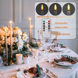 IMAGE 12 Pcs Flameless Taper Candles with Remote, Battery Operated Taper Candles 3D Wick Ivory Taper with Timer, Flickering Function for Home, Wedding, Birthday Decoration Warm White